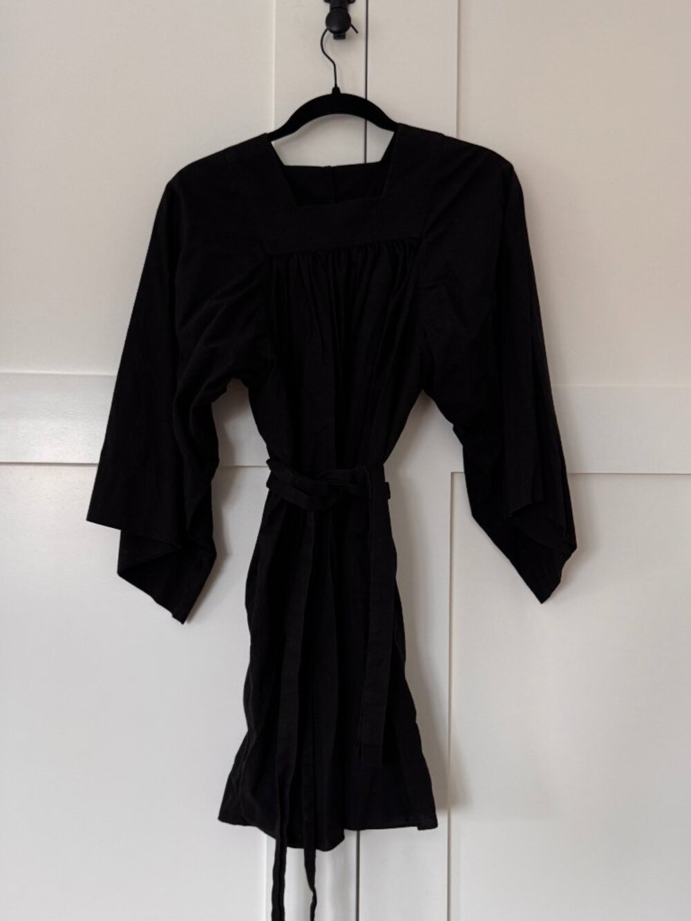 DÔEN Bella Top Black Cotton Square Neck Belt Vintage Size XS
